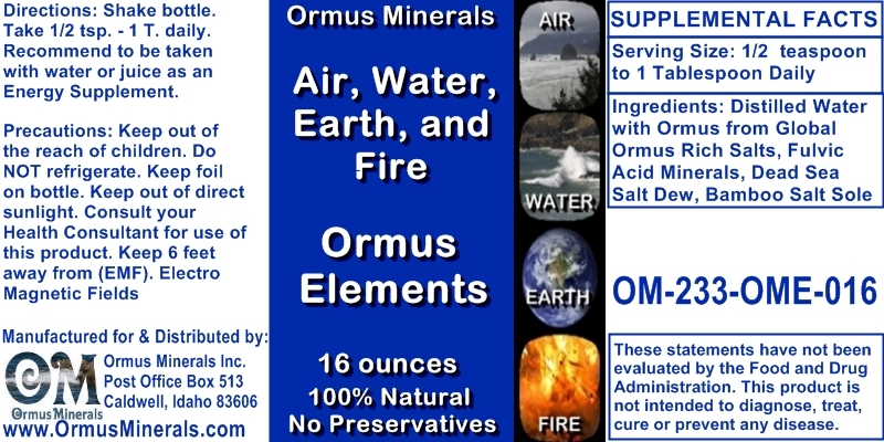 ormus Minerals Air,Water,Earth,Fire ORMUS ELEMENTS
